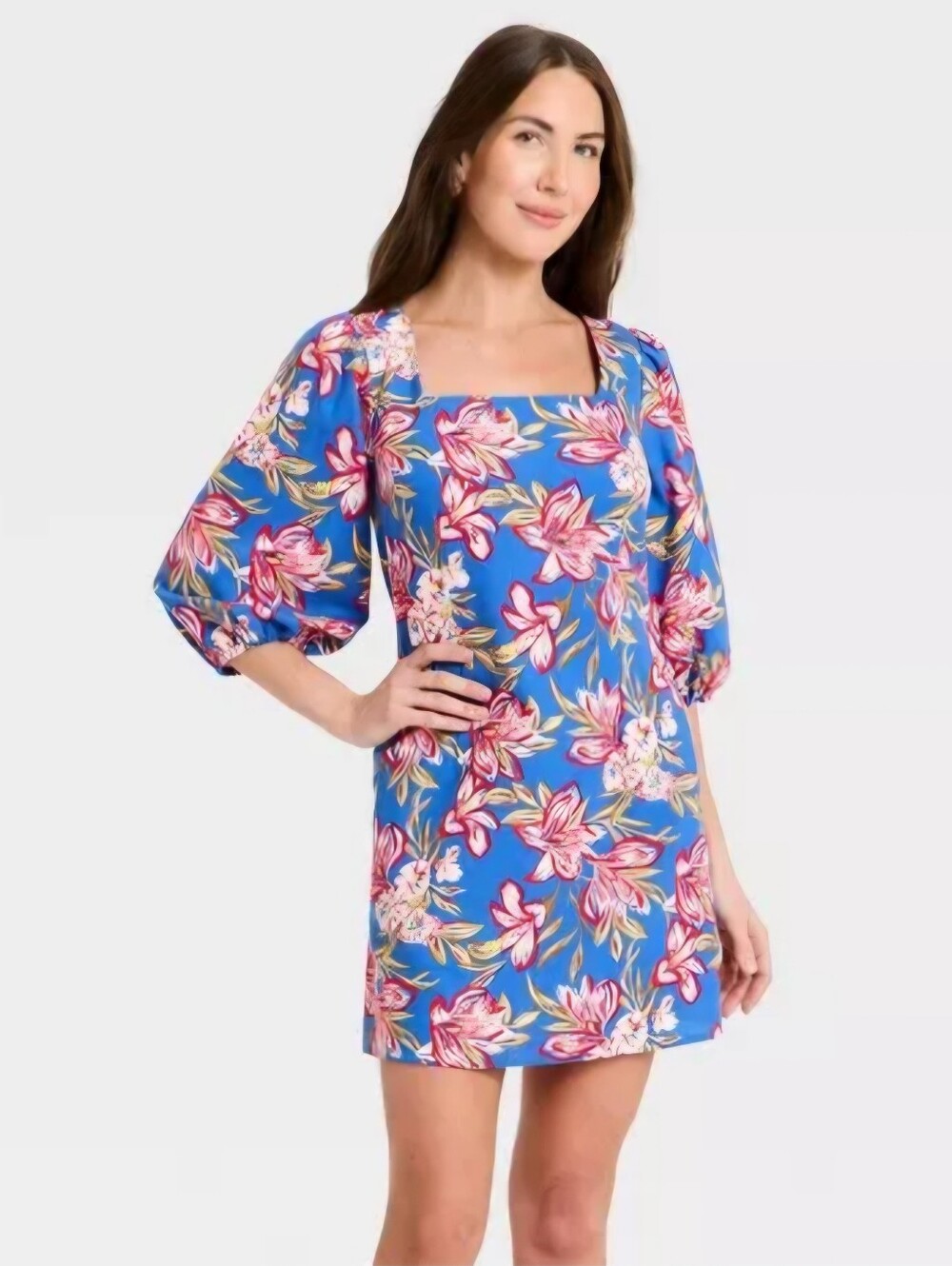 Sm Women's--a new day--Puff Sleeve Linen Mini Dress- NWT
